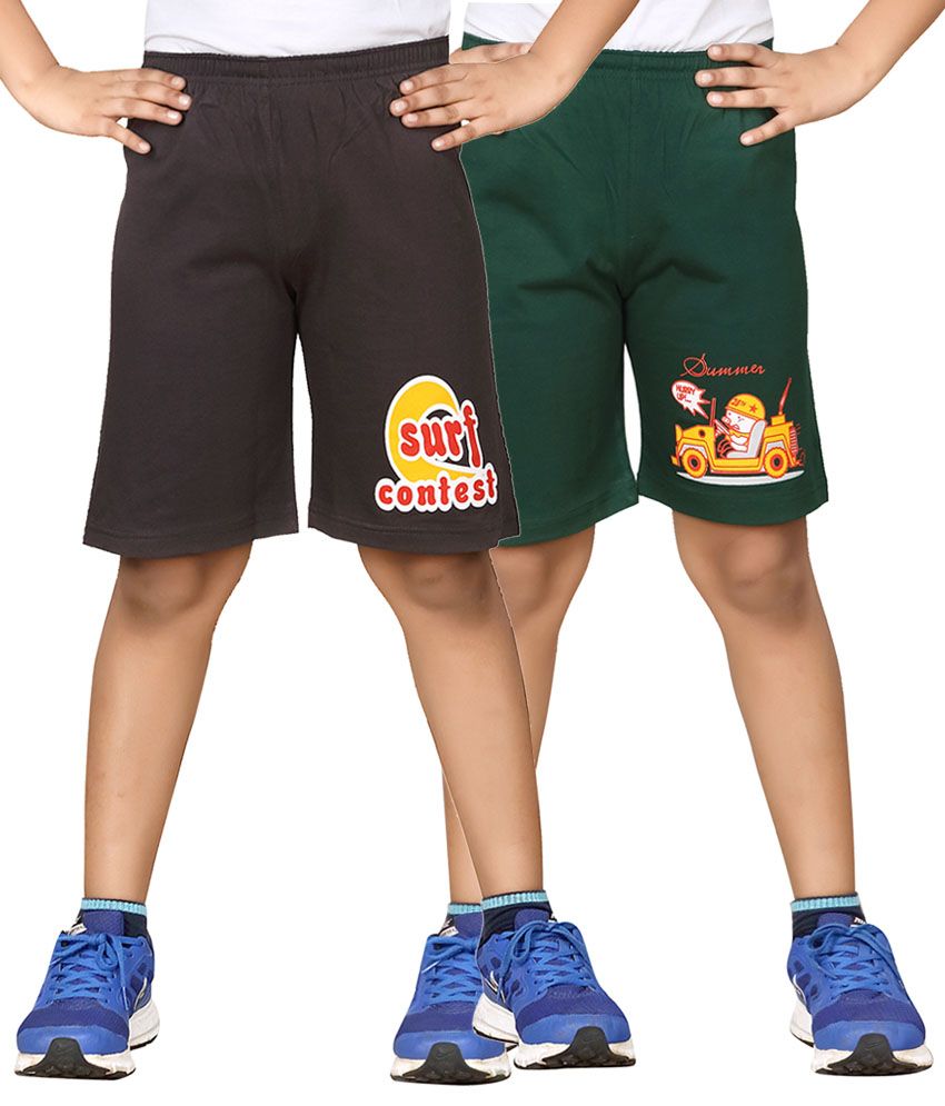     			Dongli Gray & Green Shorts For Boys Set Of 2