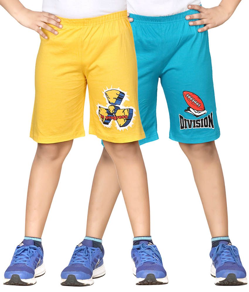     			Dongli Yellow & Blue Shorts For Boys Set Of 2