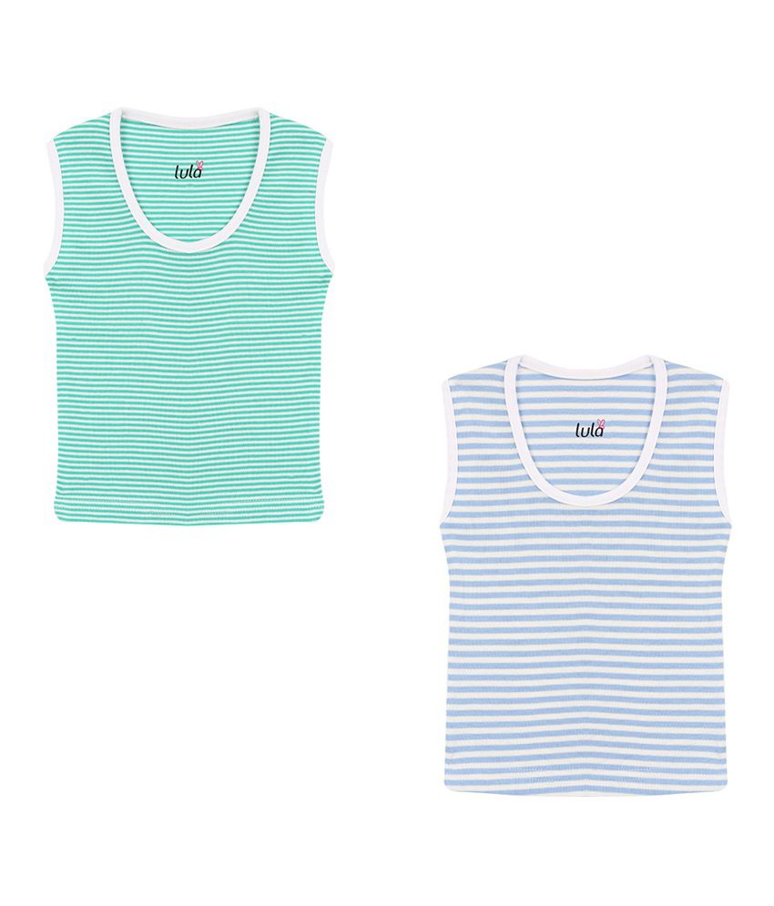     			Lula Blue And Green Cotton Vest - Pack Of 2