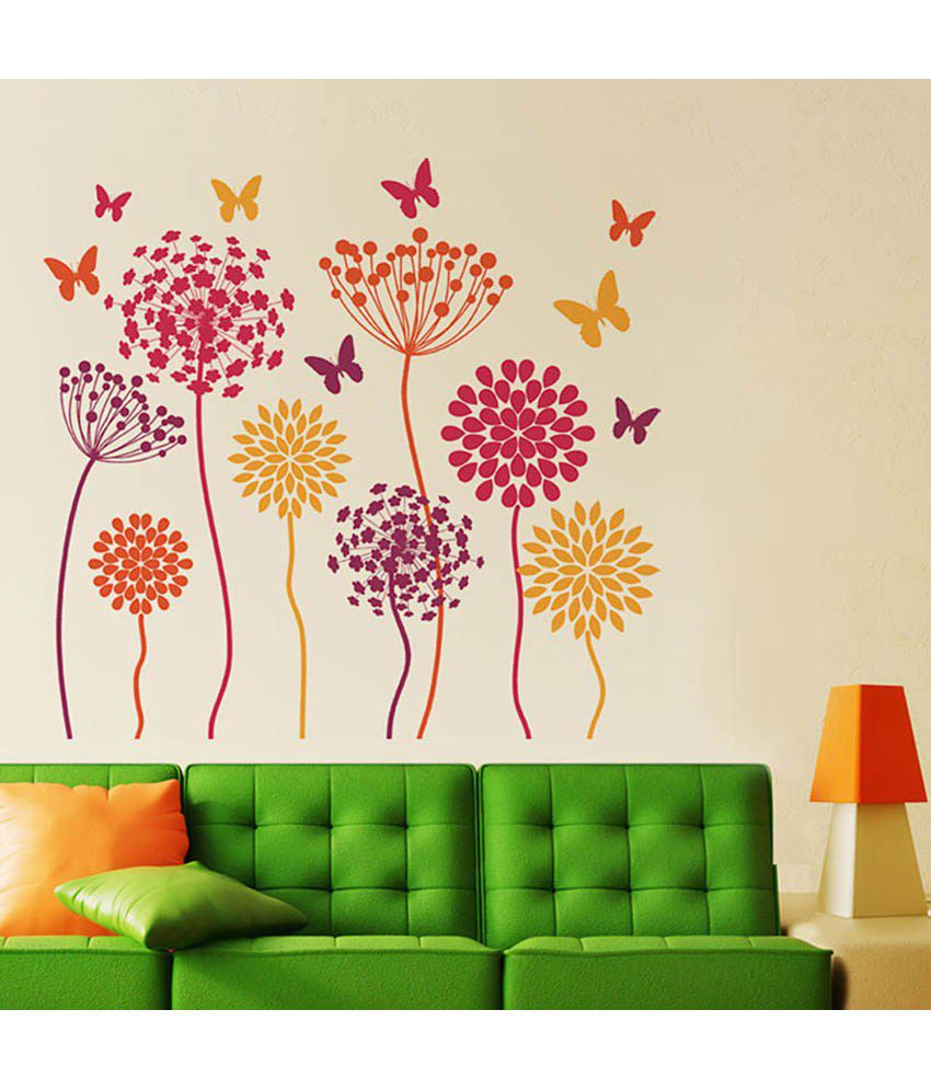 Stickerkart Pink and Yellow Butterflies and Fun Flowers Sofa Background  Wall Sticker - Buy Stickerkart Pink and Yellow Butterflies and Fun Flowers  Sofa Background Wall Sticker Online at Best Prices in India