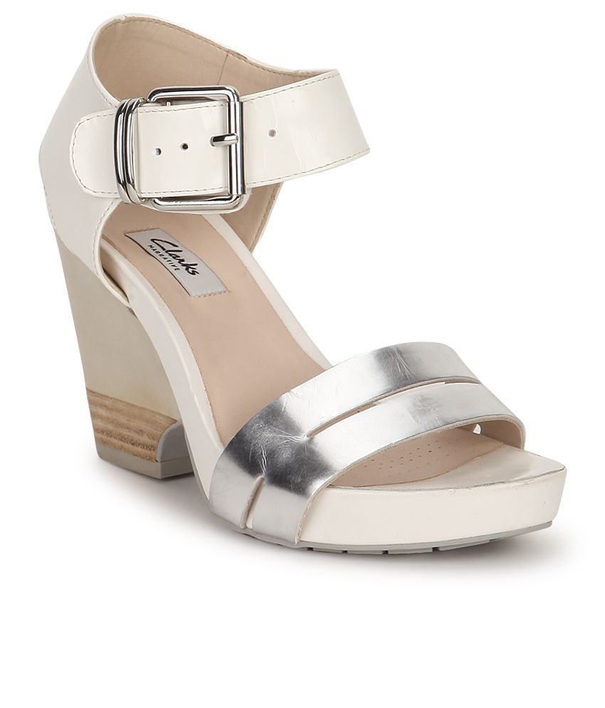 clarks silver wedge sandals