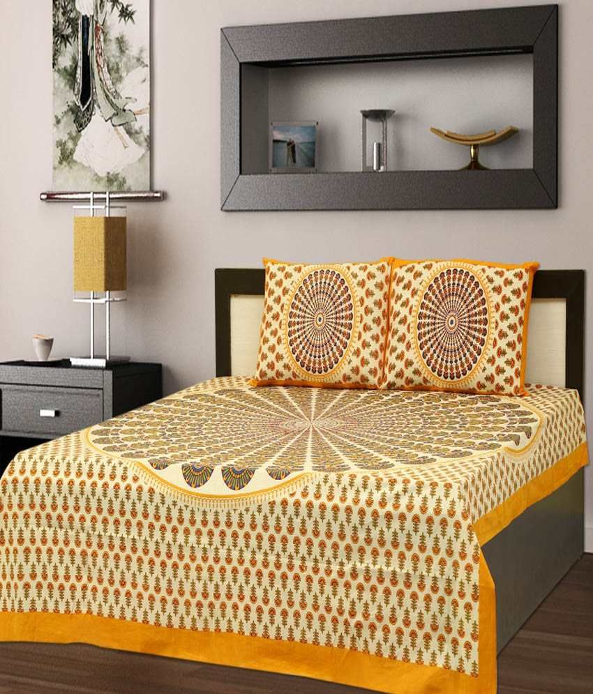 Bedsheetsleepwell Multicolor Cotton Double Bedsheet With 2 Pillow