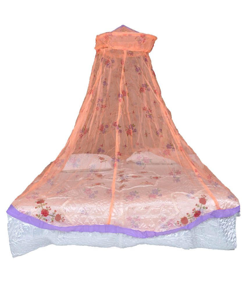     			Riddhi Mosquito Net Orange Polyester Square Printed Mosquito Net With Border