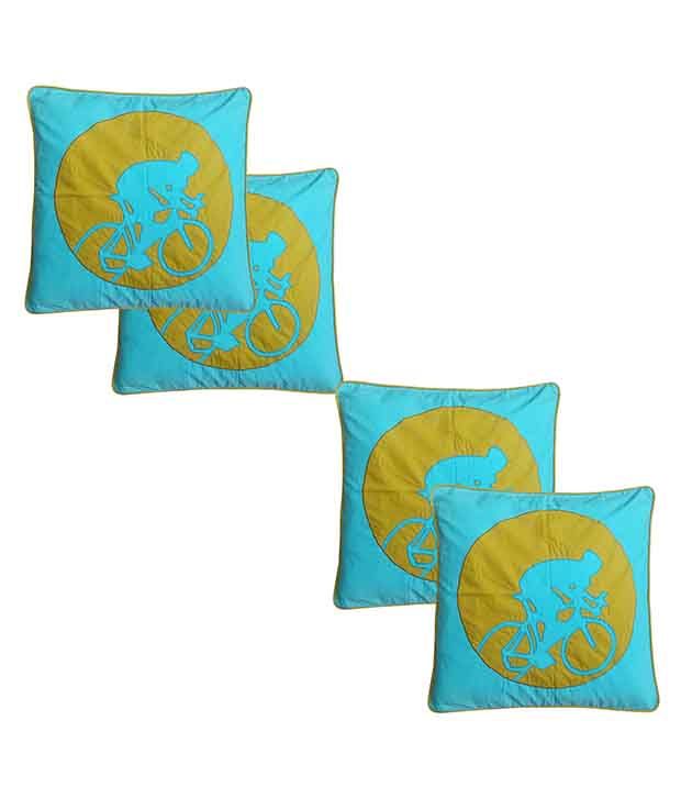     			Hugs'n'Rugs Blue Cotton Cushion Covers - Set Of 4