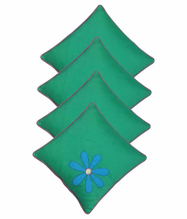     			Hugs'n'Rugs Green Cotton Cushion Covers - Set Of 4