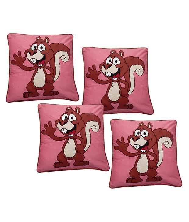     			Hugs'n'Rugs Pink Cotton Cushion Covers - Set Of 4