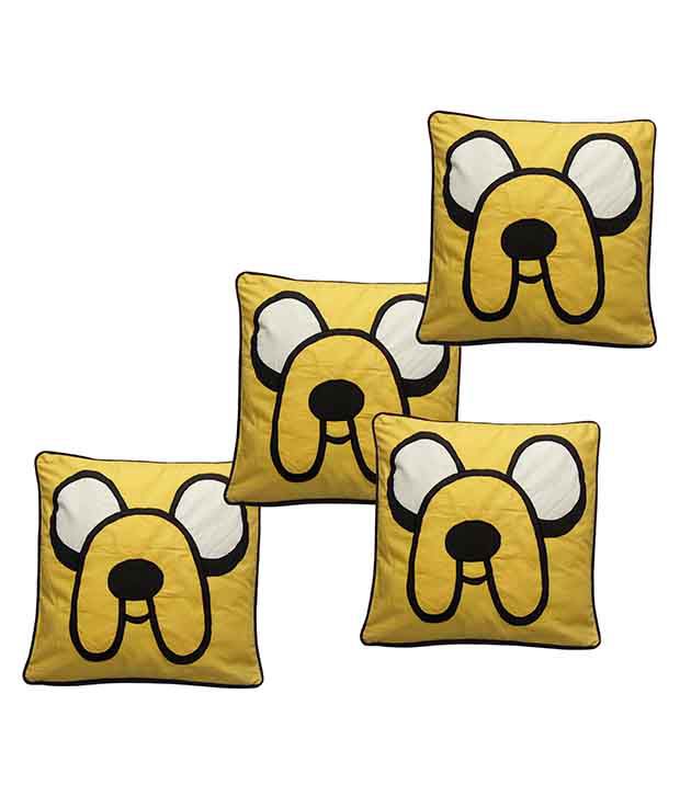     			Hugs'n'Rugs Yellow Cotton Cushion Covers - Set Of 4