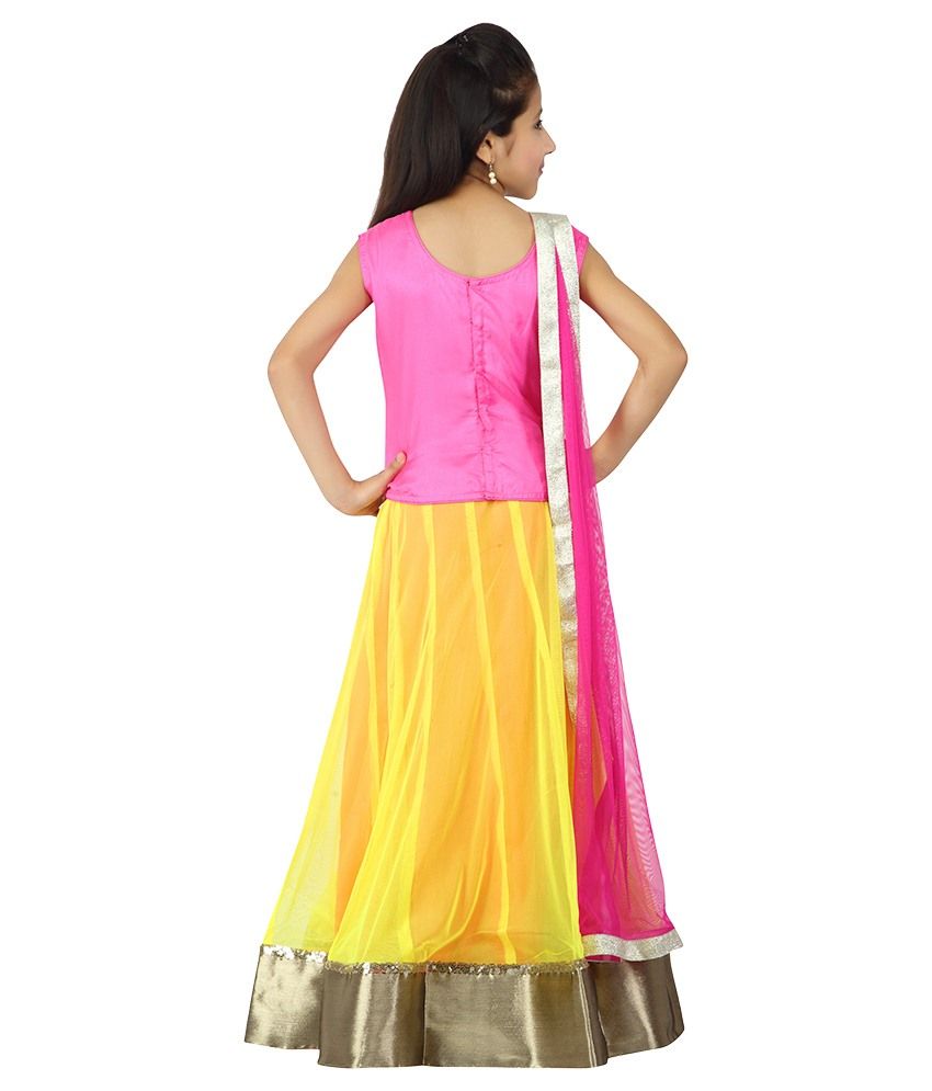 Kay Yellow & Pink Lehenga For Girls - Buy Kay Yellow & Pink Lehenga For Girls Online at Low 