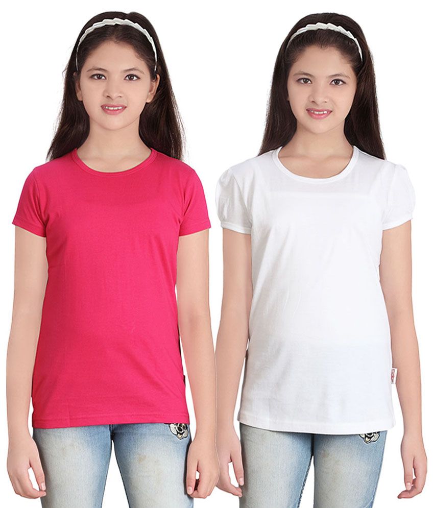     			Sini Mini GIRLS SOLID ROUND NECK TSHIRT(PACK OF 2)