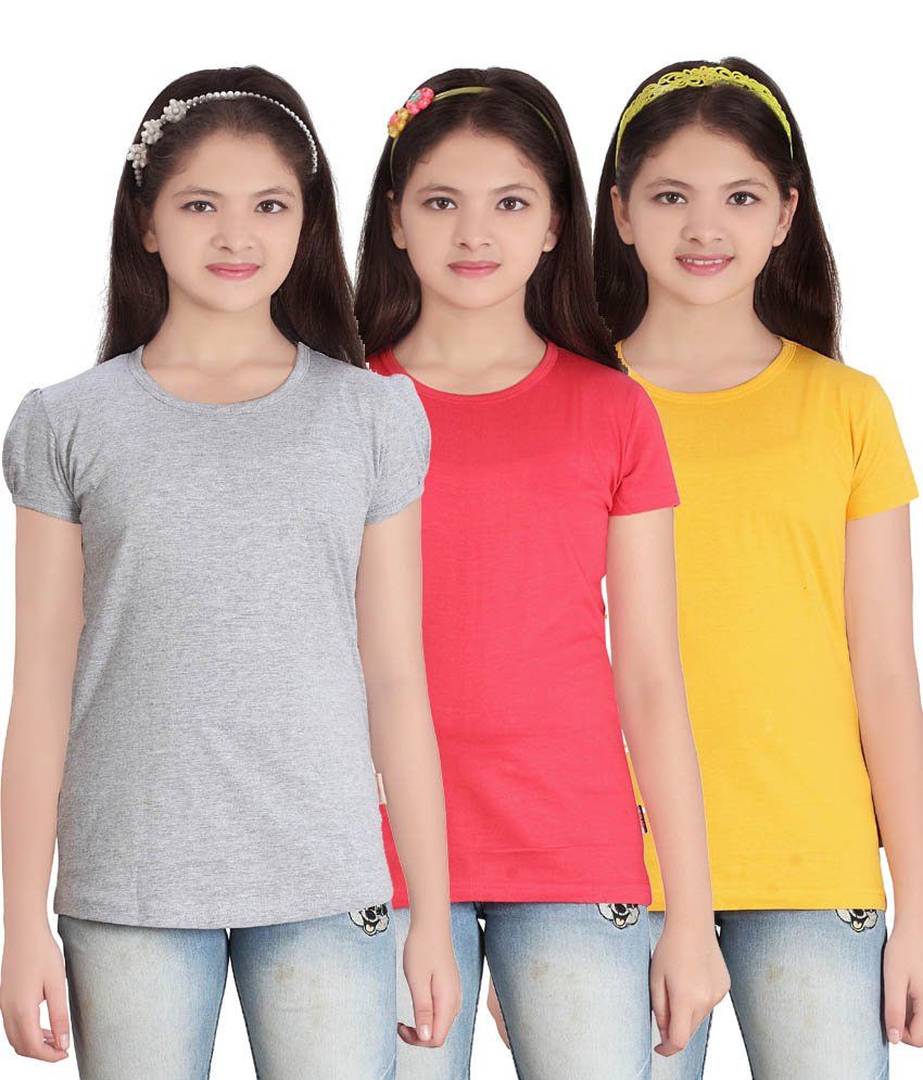     			Sini Mini GIRLS SOLID ROUND NECK TSHIRT(PACK OF3)