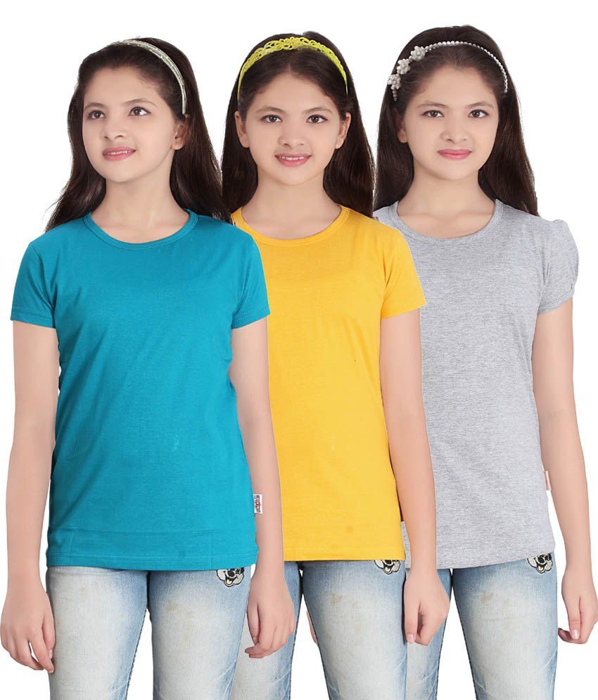     			Sini Mini GIRLS SOLID ROUND NECK TSHIRT(PACK OF3)