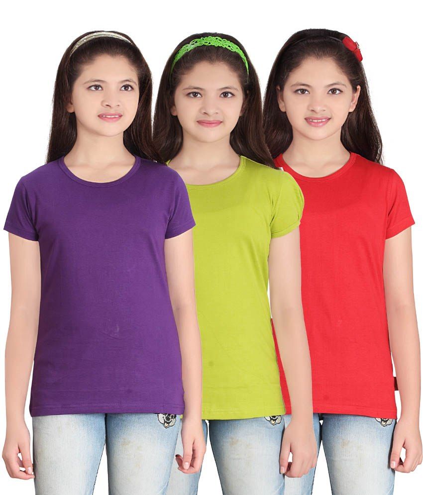     			Sini Mini Pack of 3 Girls 100% Cotton T-Shirts ( Blue )