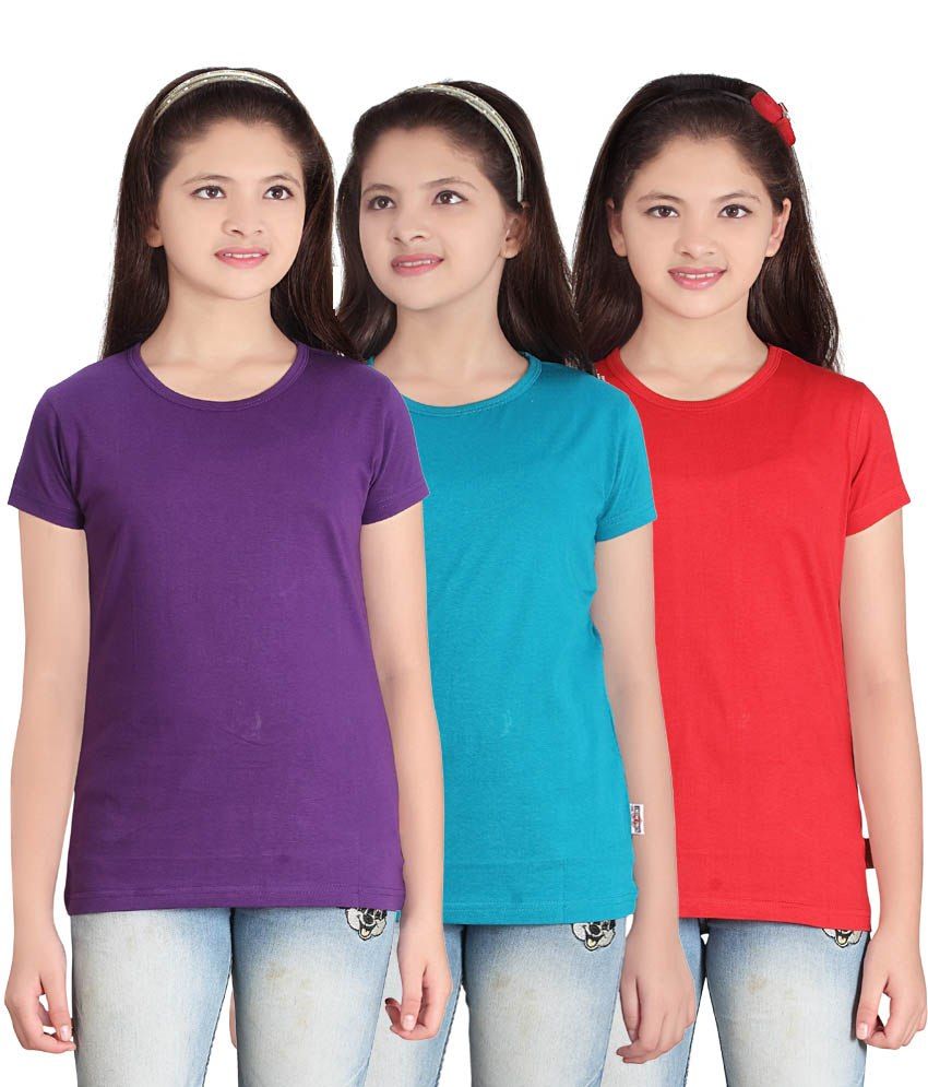     			Sini Mini Pack of 3 Girls 100% Cotton T-Shirts ( Blue )