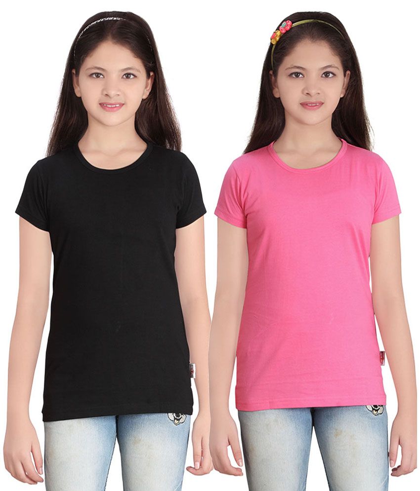     			Sini Mini GIRLS SOLID ROUND NECK TSHIRT(PACK OF 2)