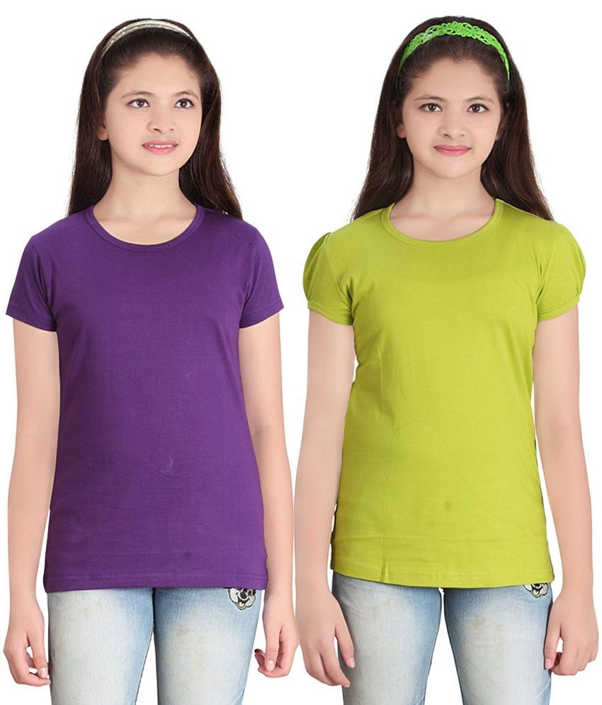     			Sini Mini GIRLS SOLID ROUND NECK TSHIRT(PACK OF 2)