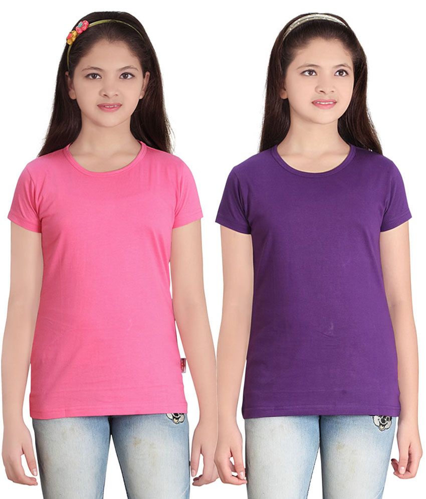     			Sini Mini GIRLS SOLID ROUND NECK TSHIRT(PACK OF 2)