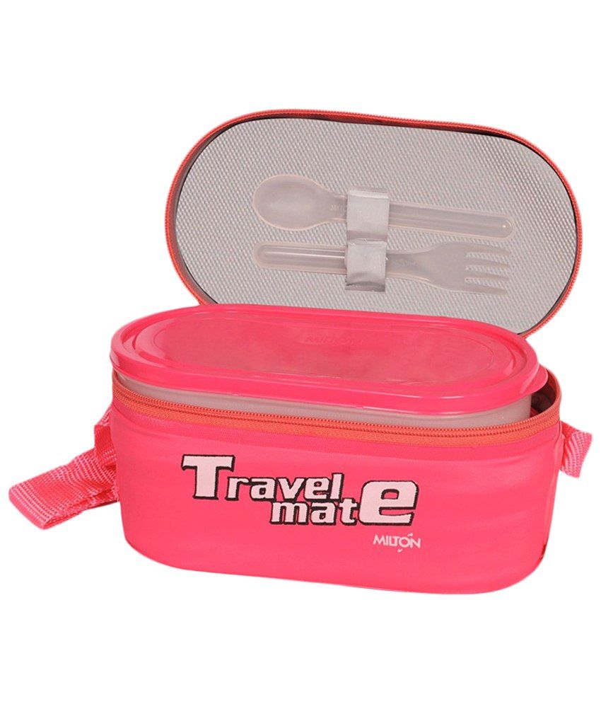 Milton Pink Plastic 3 Container Lunch Box With Carry Bag Milton Pink Plastic 3 Container Lunch Box With Carry Bag