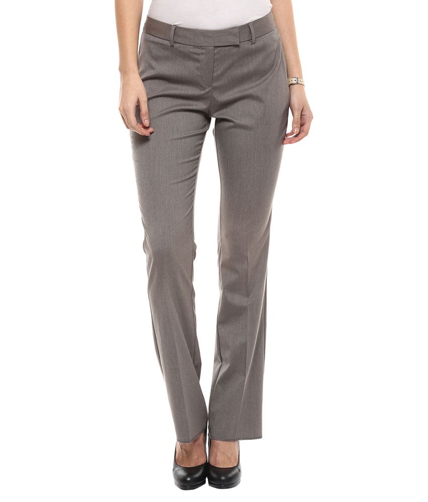 Buy Annabelle By Pantaloons Gray Straight Fit Trousers Online at Best ...