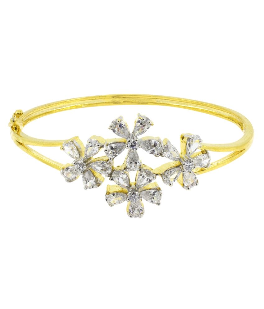     			The Jewelbox Openable Flower Marquise American Diamond CZ Gold Plated Bangle Bracelet Kada