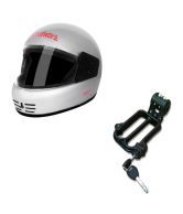Speedwav Full Face Bike Riding Helmet-Silver+Helmet-Lock