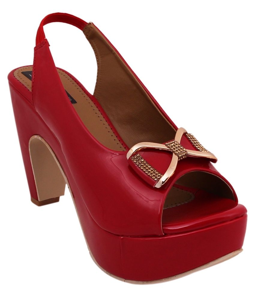 red lace up platform heels