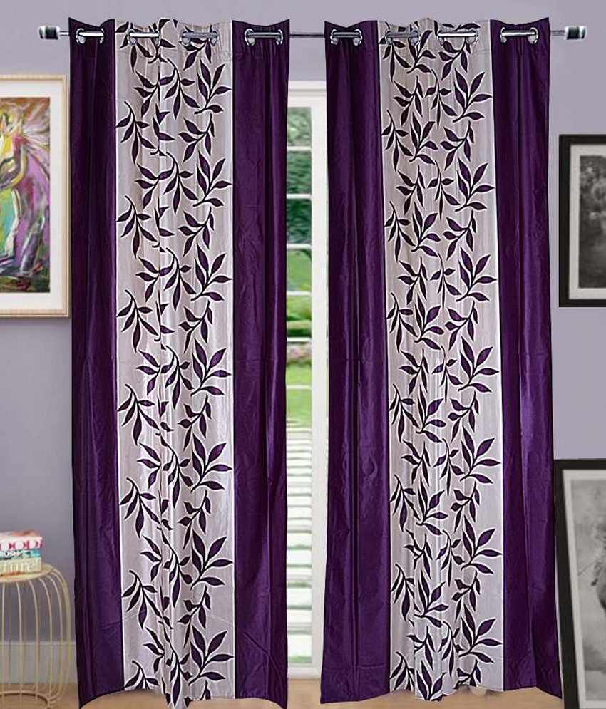     			Panipat Textile Hub Natural Semi-Transparent Eyelet Door Curtain 7 ft Pack of 2 -Purple