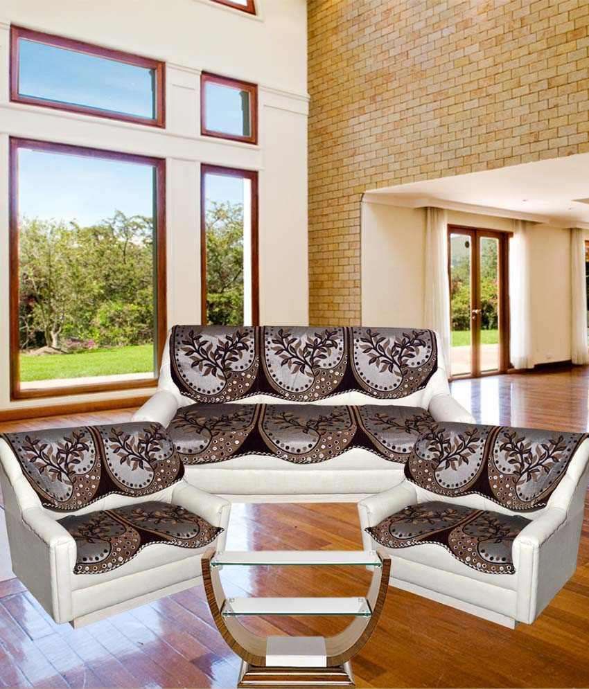 Tanya's Homes Beige & Brown Chenille & Velvet Sofa Covers For 7 Seater Sofa Buy Tanya's Homes