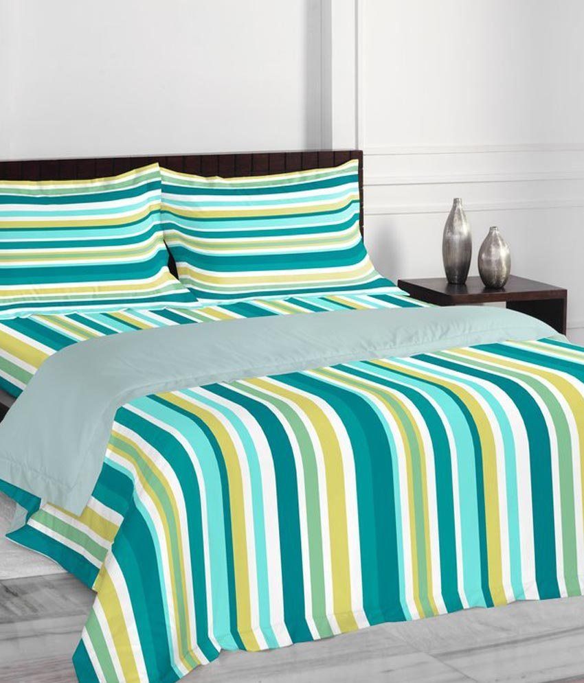 Welspun Multicolour Abstract Cotton Double Bedsheet with 2 Pillow