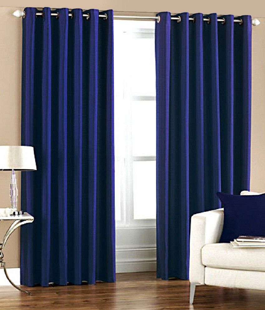     			Panipat Textile Hub Solid Semi-Transparent Eyelet Door Curtain 7 ft -Blue