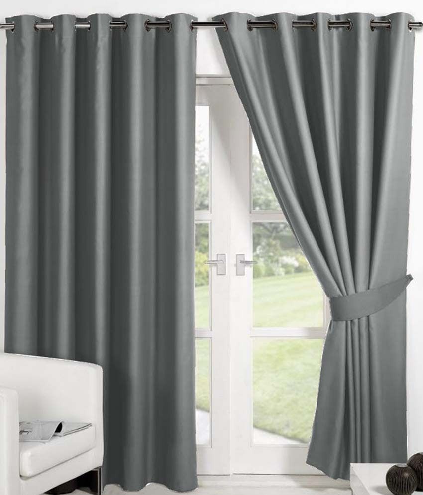     			Panipat Textile Hub Solid Semi-Transparent Eyelet Door Curtain 7 ft Pack of 8 -Gray