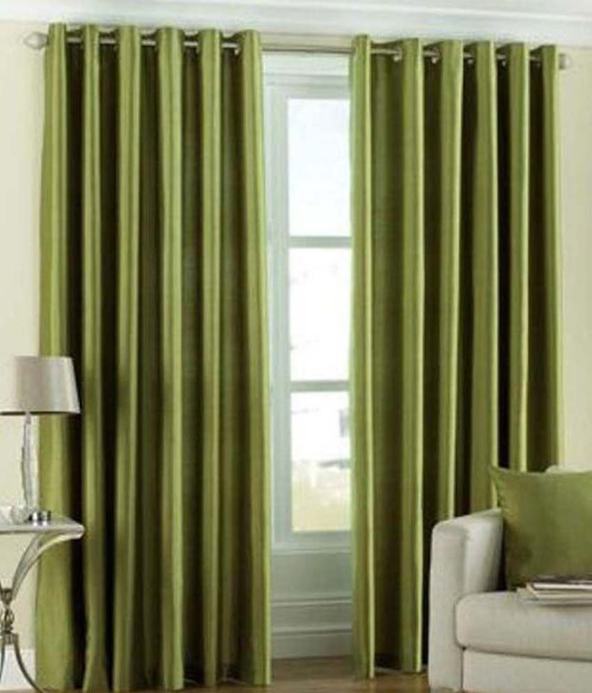     			Panipat Textile Hub Solid Semi-Transparent Eyelet Door Curtain 7 ft Pack of 8 -Green