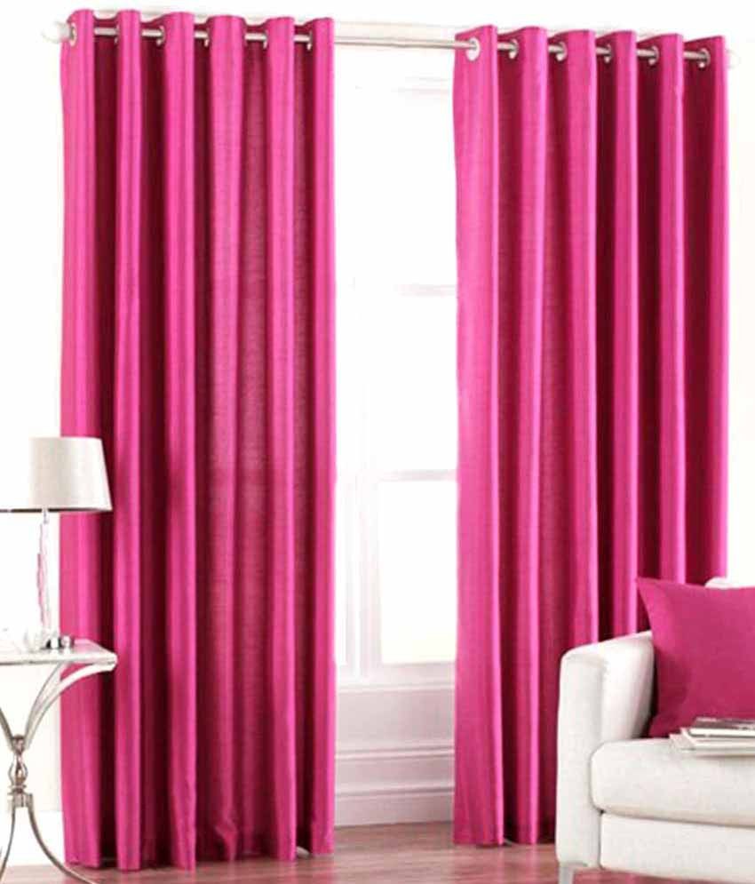     			Panipat Textile Hub Solid Semi-Transparent Eyelet Door Curtain 7 ft -Pink