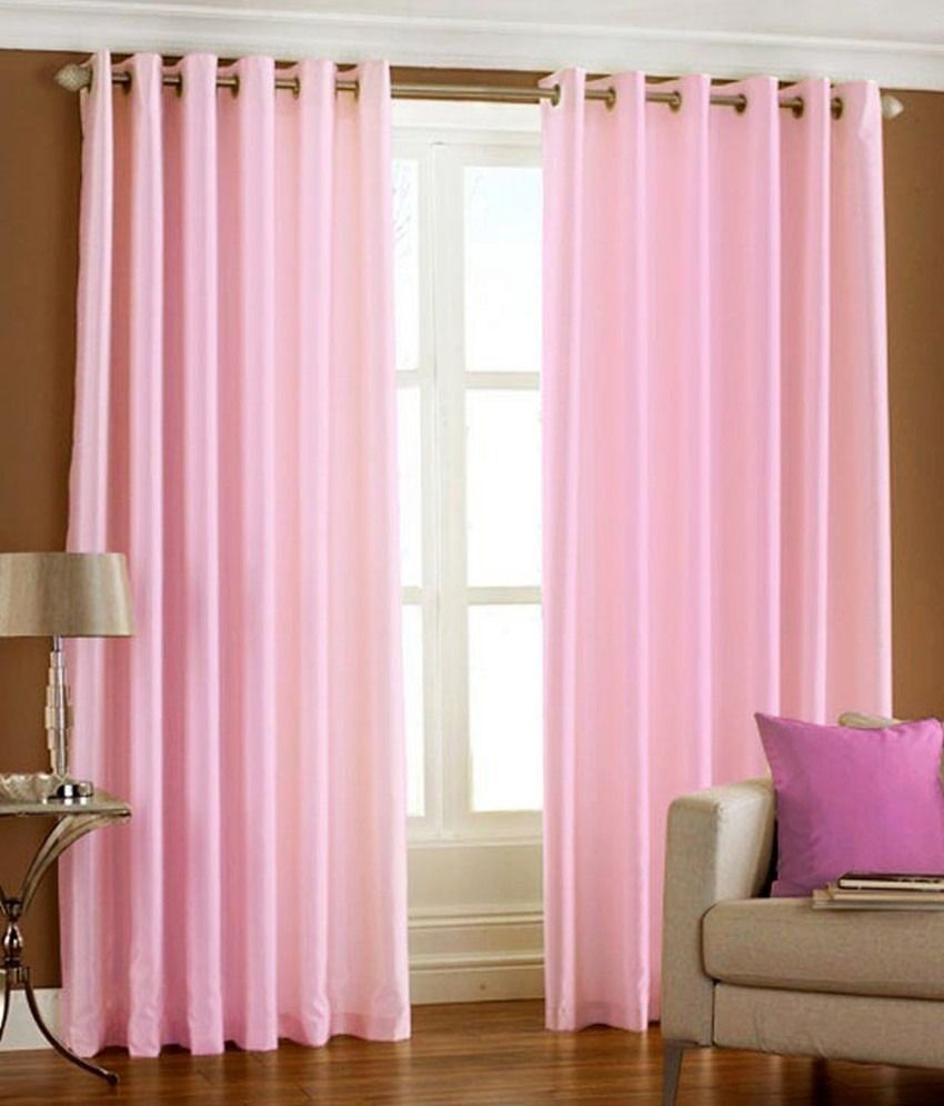     			Panipat Textile Hub Solid Semi-Transparent Eyelet Door Curtain 7 ft Pack of 8 -Pink