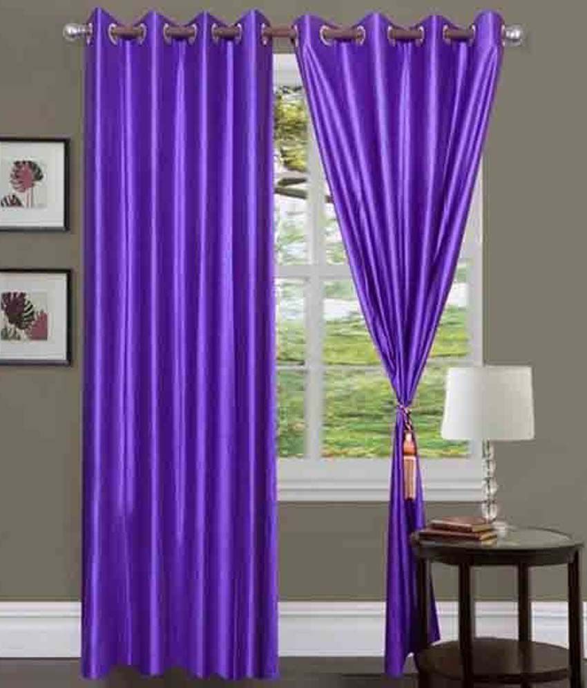     			Panipat Textile Hub Solid Semi-Transparent Eyelet Door Curtain 7 ft Pack of 8 -Purple
