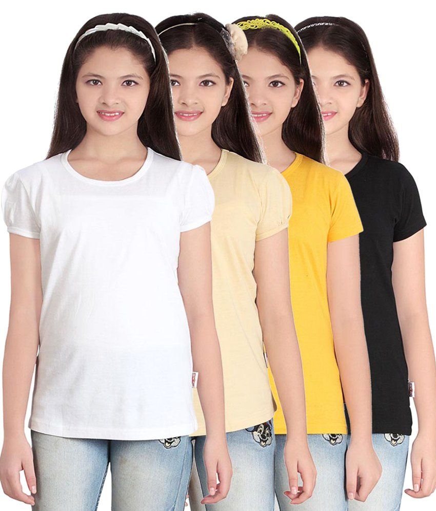     			Sini Mini Pack of 4 Girls 100% Cotton T-Shirts ( Blue )