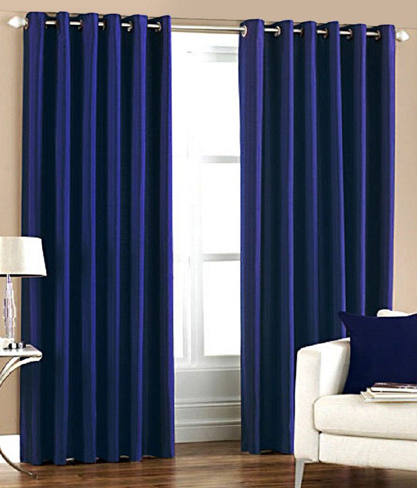     			Panipat Textile Hub Solid Semi-Transparent Eyelet Door Curtain 7 ft Pack of 4 -Blue