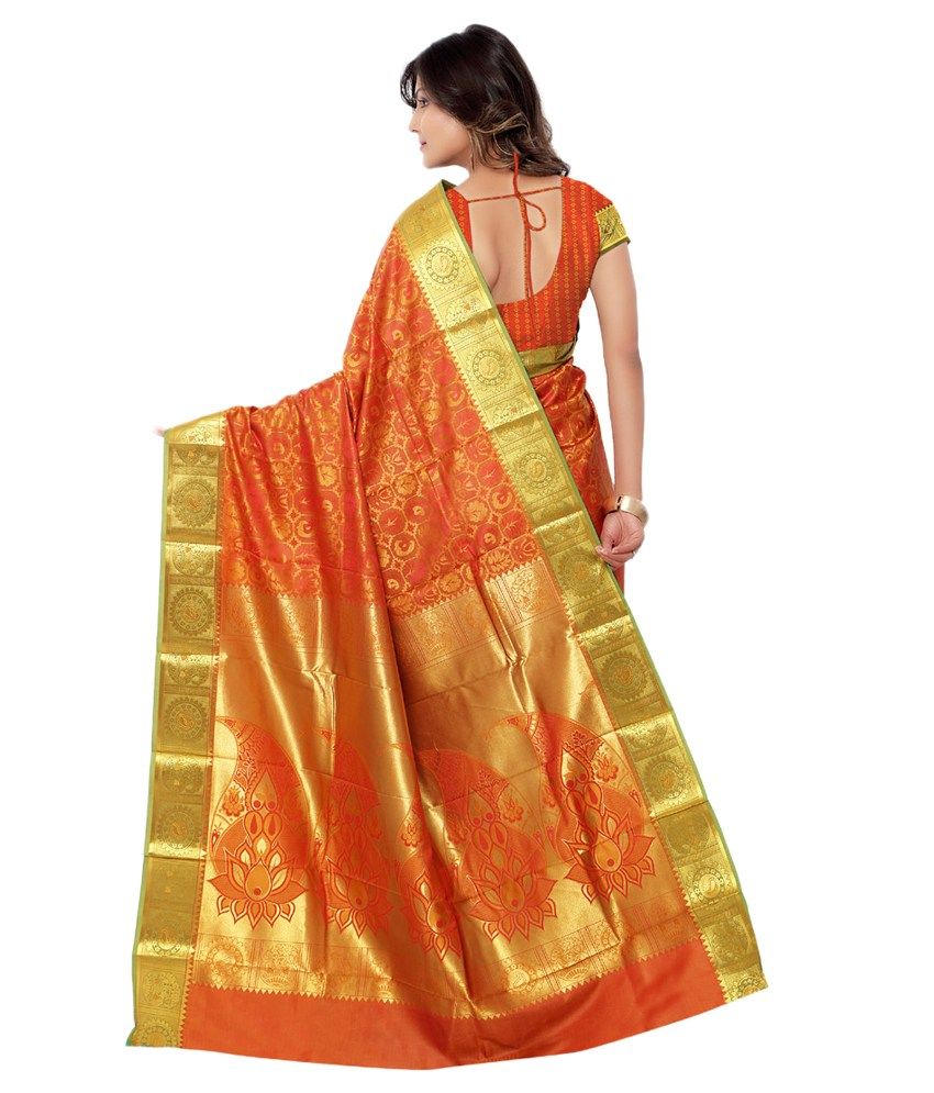 Saree Exotica Orange Art Silk Saree Buy Saree Exotica Orange Art Silk