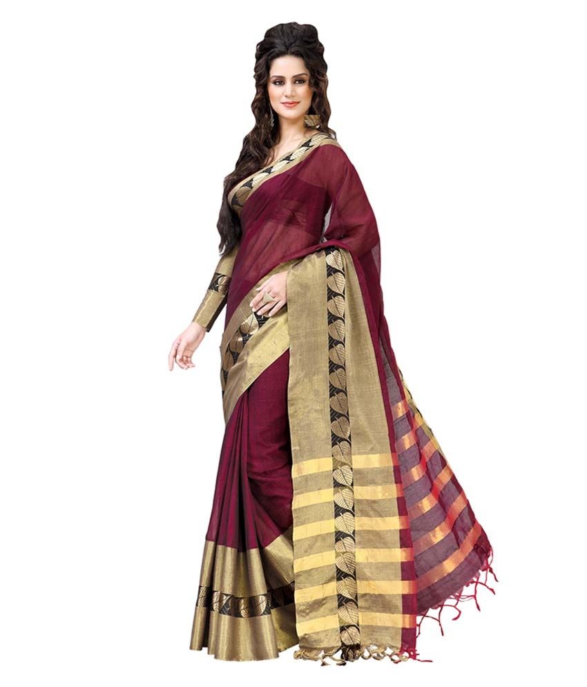 maroon cotton silk saree