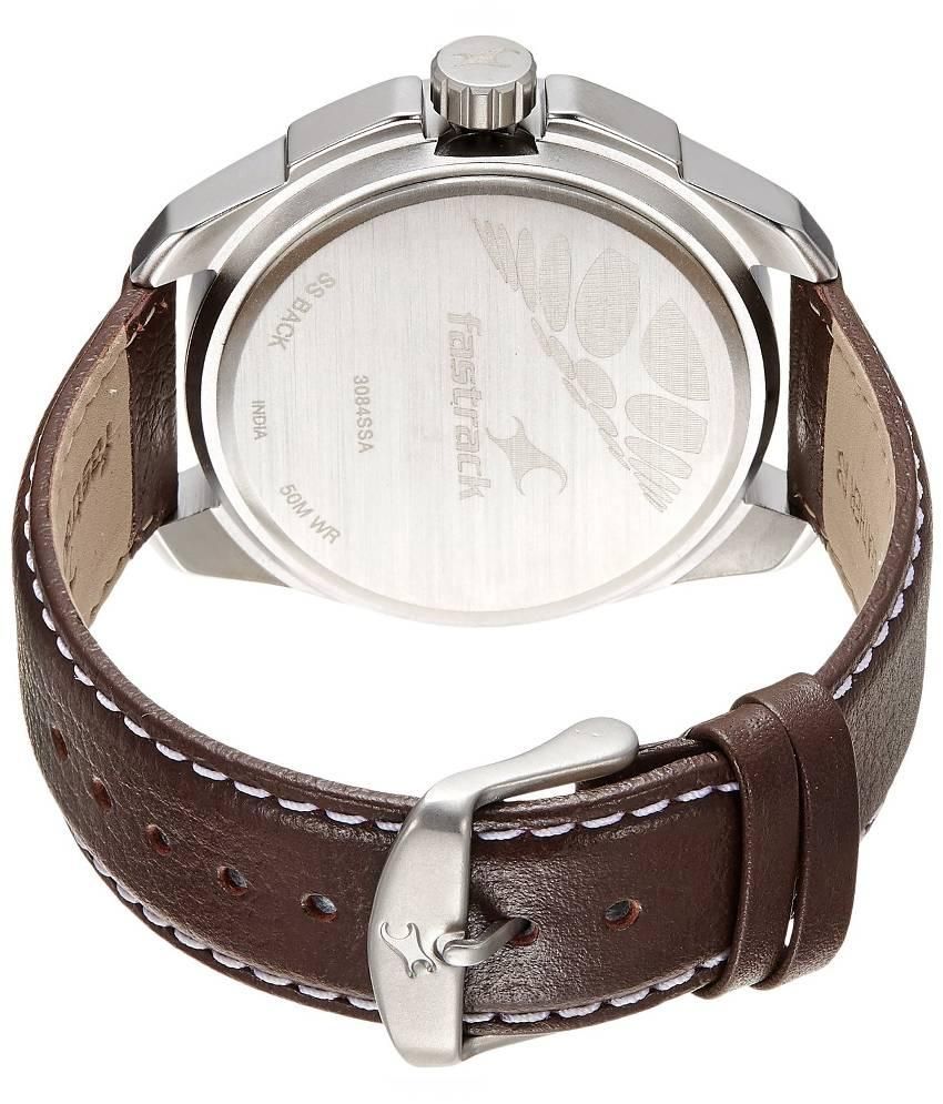 fastrack brown leather watch