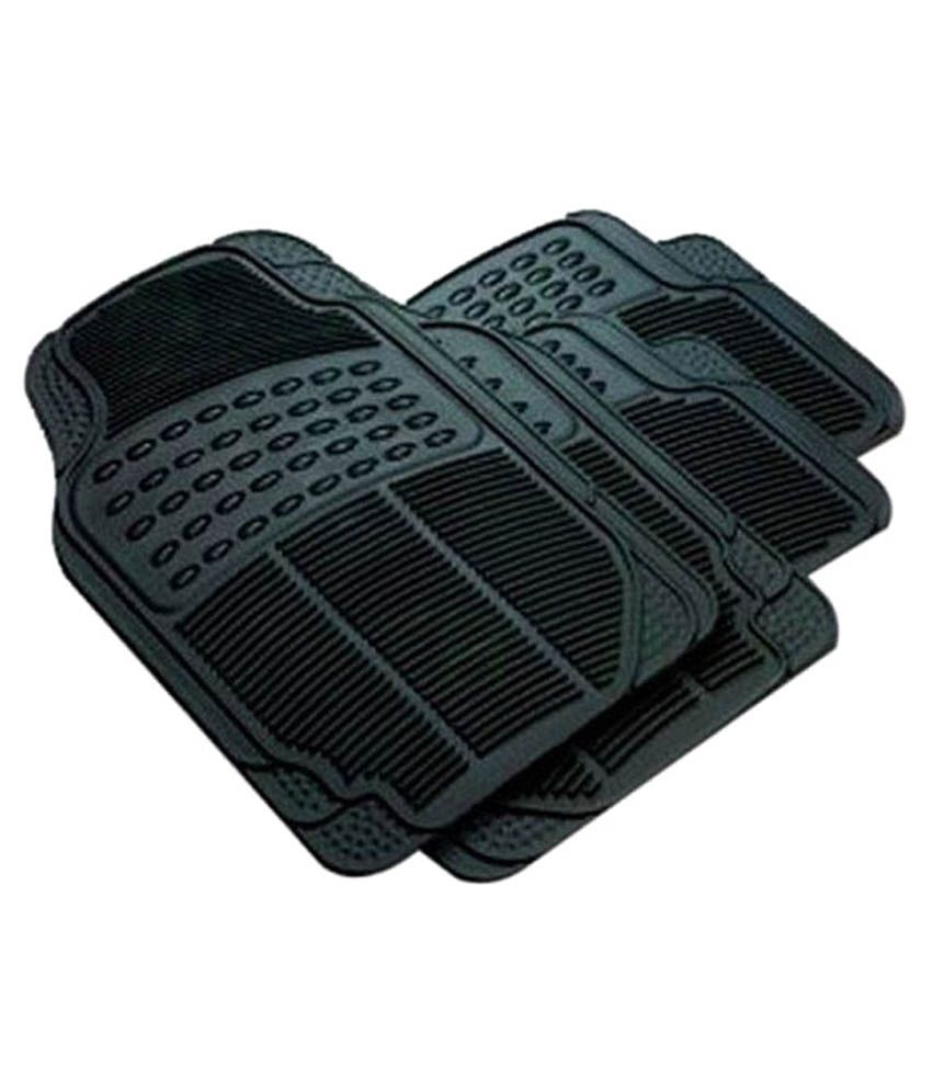 GKing Rubber Foot Mats Set Of 4 For Maruti OmniGrey & Black With Car