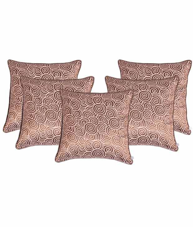     			Zubix Brown & White Polyester Cushion Covers Set Of 5
