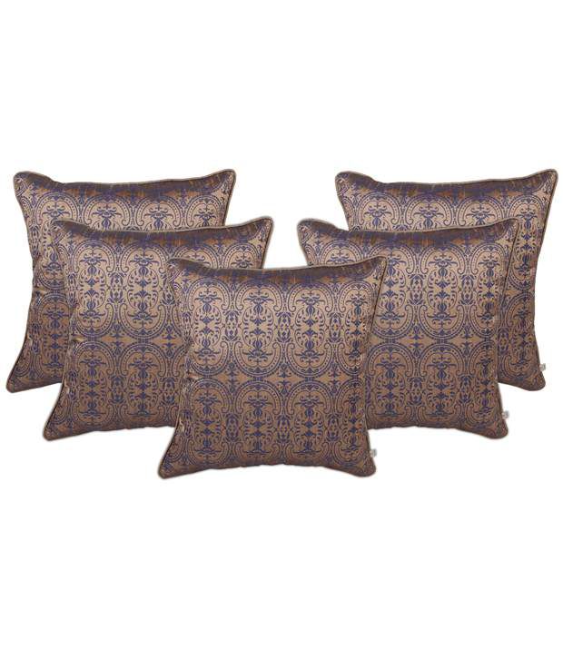    			Zubix Golden & Blue Polyester Cushion Covers Set Of 5