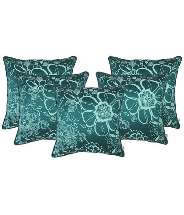     			Zubix Green Polyester Cushion Covers Set Of 5