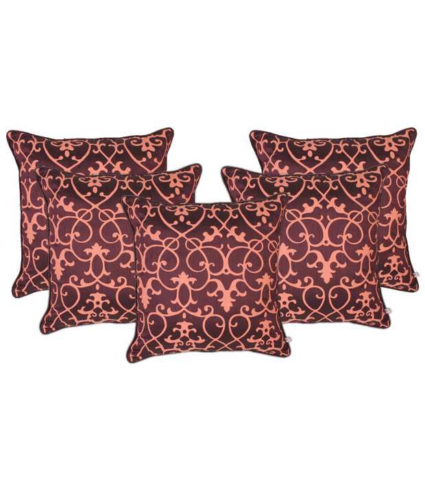     			Zubix Purple & Beige Polyester Cushion Covers Set Of 5