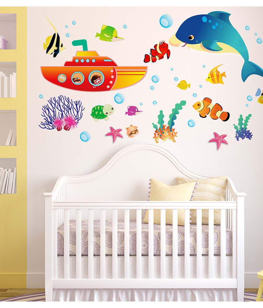 Stickerskart Multicolor Nursery Baby Room Cute Fishes Whale Underwater ...