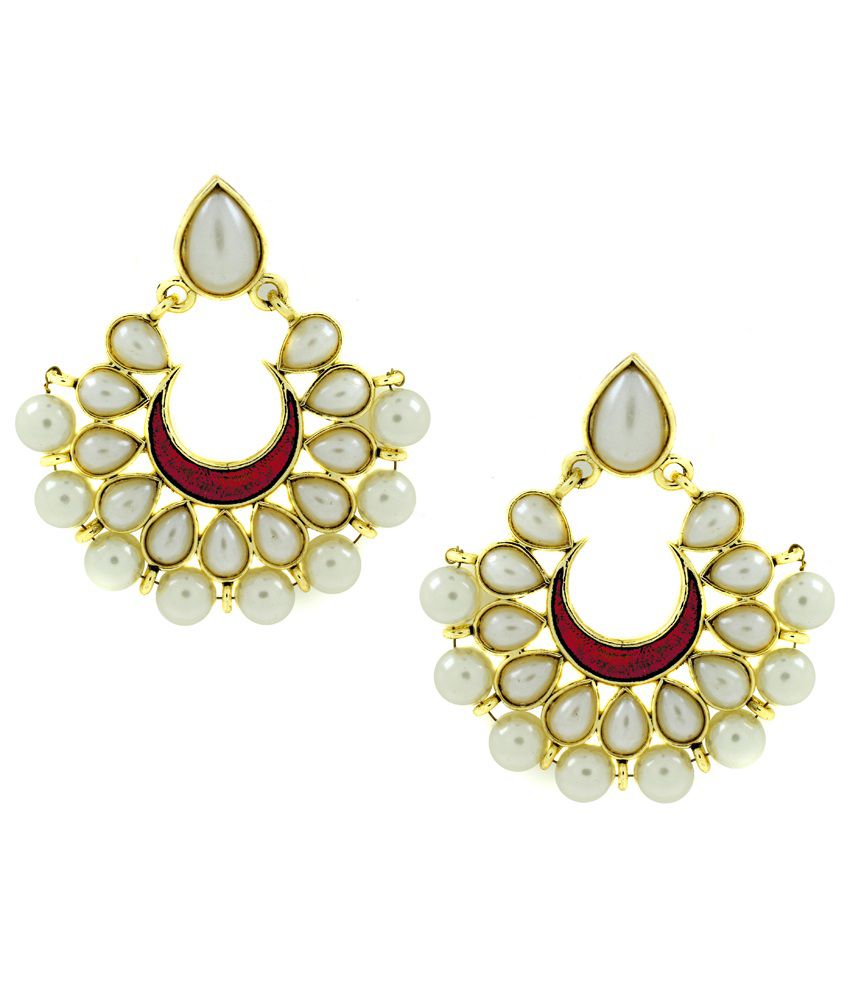     			The Jewelbox Chaand Bali Maroon Enamel Meenakari Gold Plated Pearl Jhumki Earring for Women