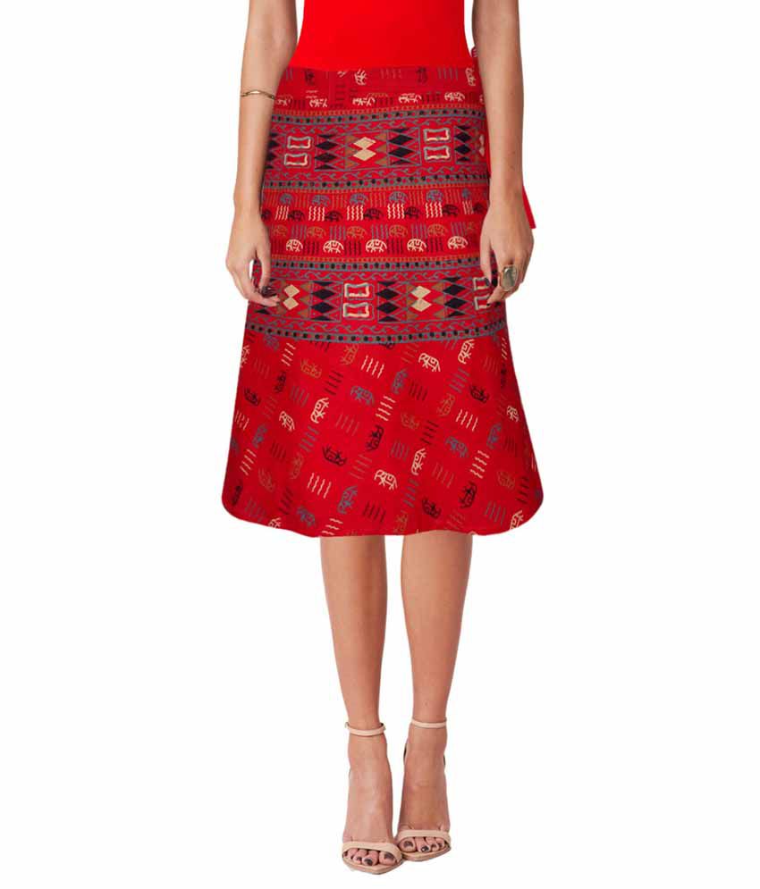     			Sttoffa Red Cotton Midi Skirt