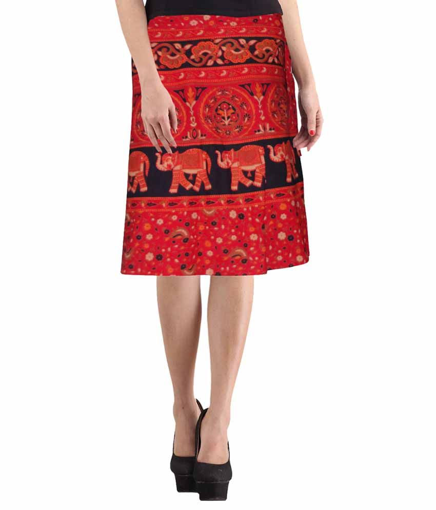     			Sttoffa Red Cotton Midi Skirt