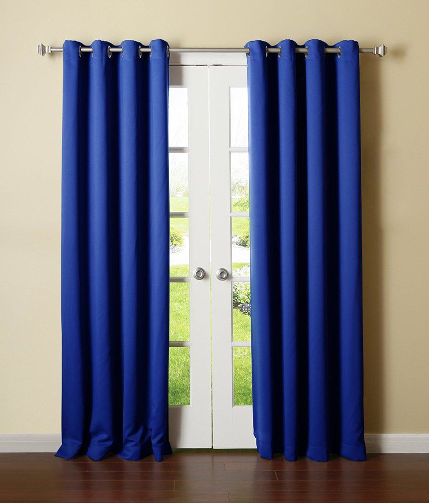     			Panipat Textile Hub Solid Semi-Transparent Eyelet Window Curtain 7 ft Pack of 2 -Blue