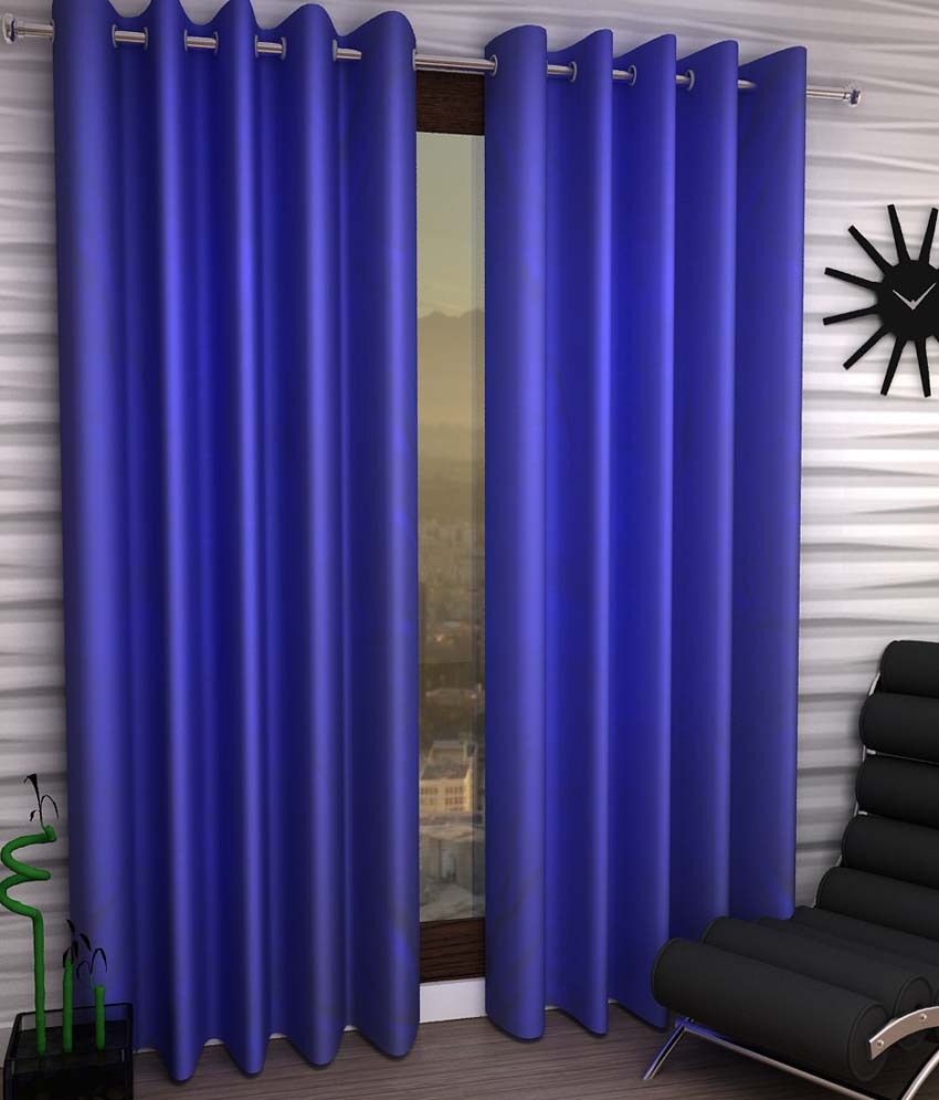     			Panipat Textile Hub Solid Semi-Transparent Eyelet Window Curtain 7 ft Pack of 2 -Blue